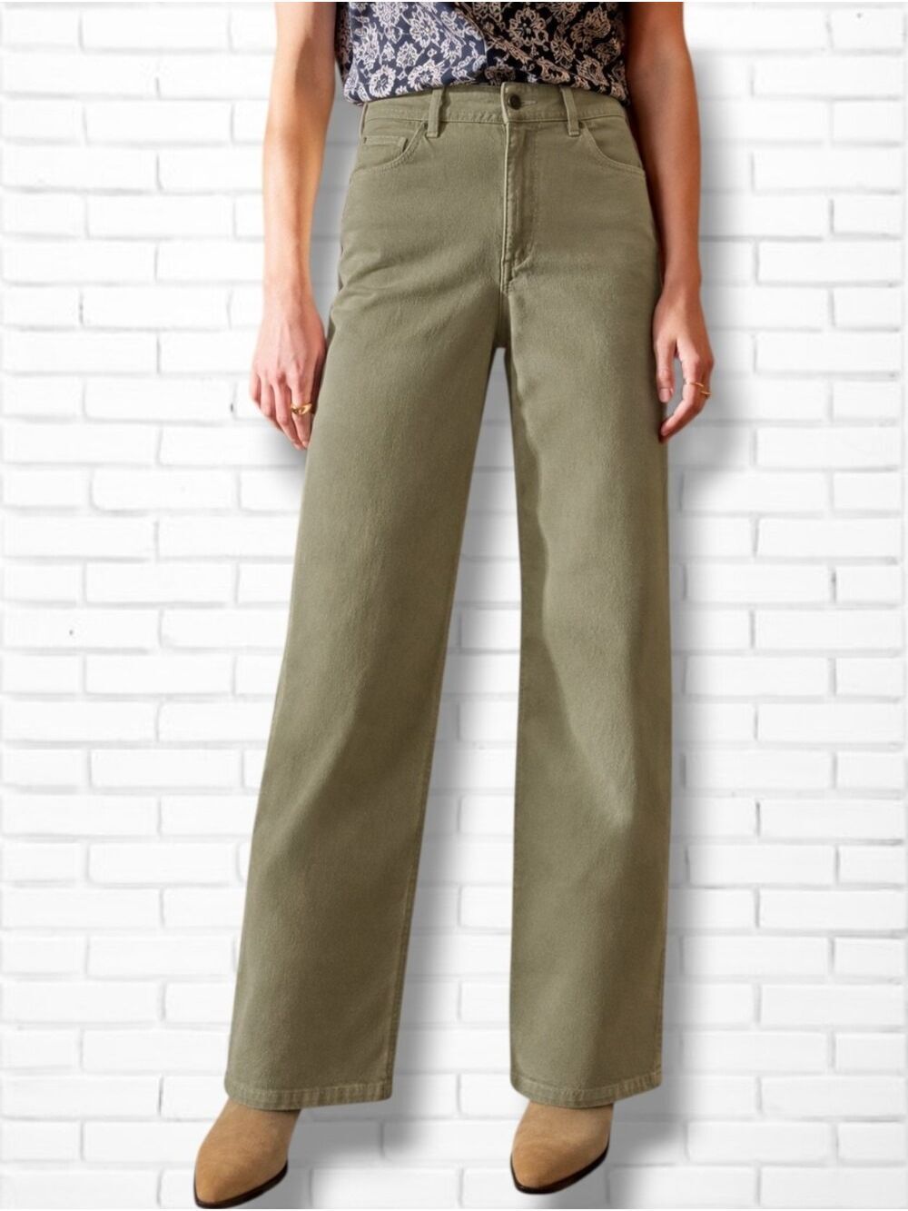 Sezane Denim Olive Green The Wide Leg Trousers Size 34 EU/2 US